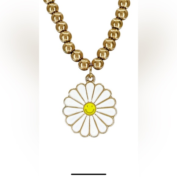 NWT! Daisy Enamel Gold Ball Mid to Long Necklace - Picture 1 of 5